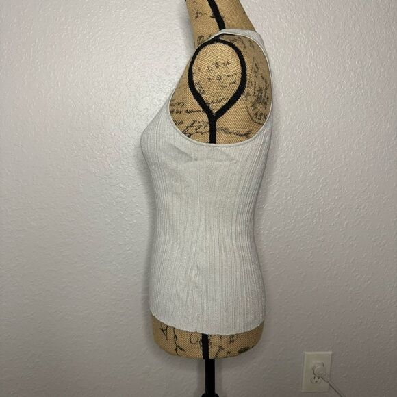 NWT Madewell Signature Shimmer Knit Cutaway Sweater Tank Silver Size L Ribbed - Picture 7 of 8
